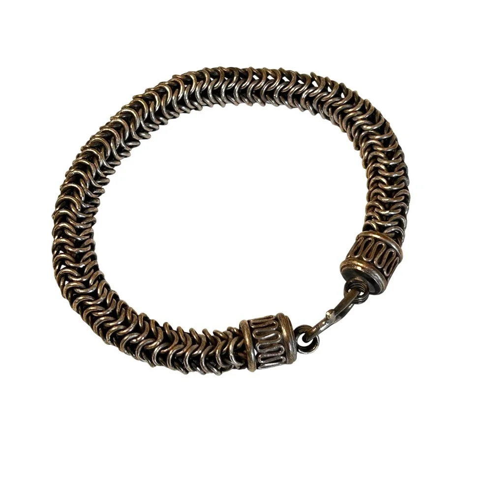 Sterling Silver 925 Woven Foxtail Byzantine Chain Bracelet Hook Clasp 40.7g Heav